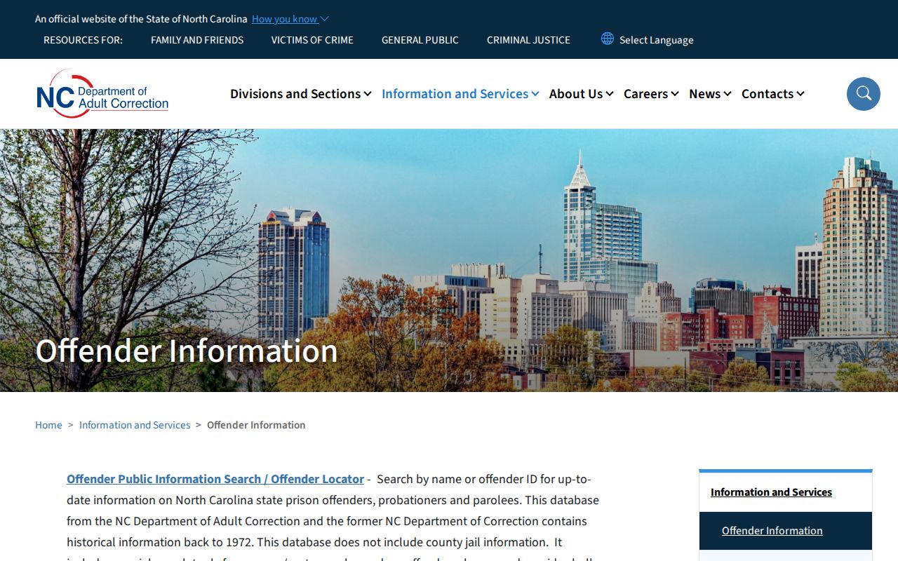 North Carolina Adult Correction offender search information